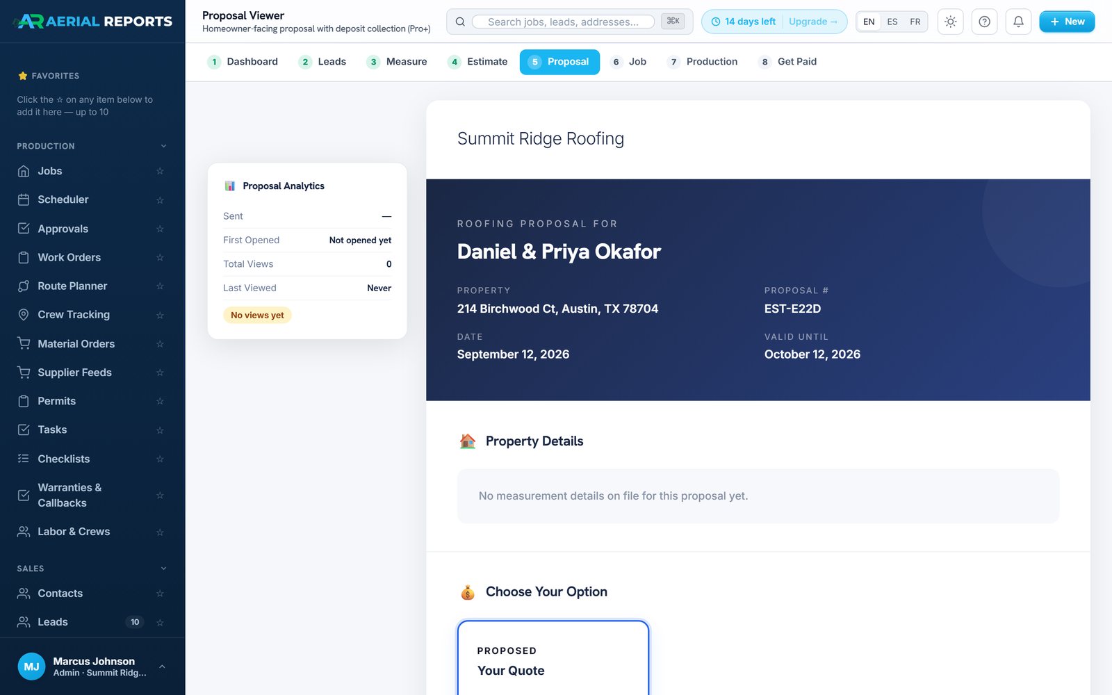 Homeowner-facing proposal built from the ABC-priced estimate, ready for e-signature and deposit